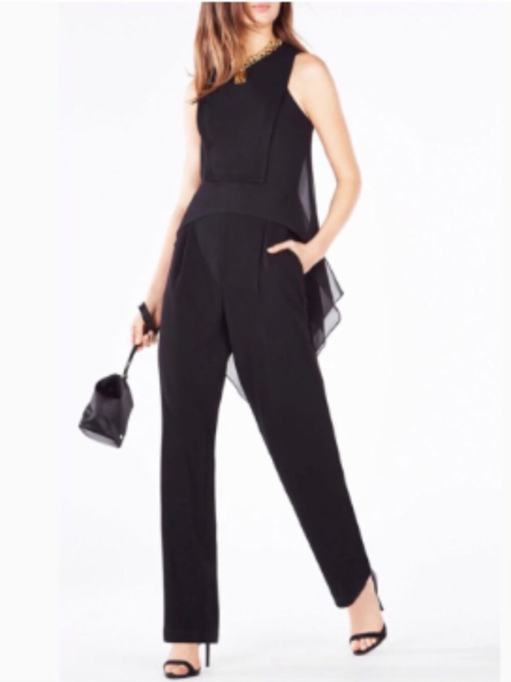 BCBGMaxAzria Lori Split Back Georgette Jumpsuit In Black 4